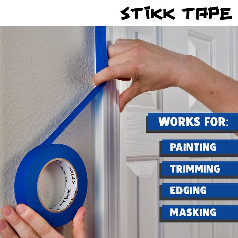 STIKK Painters Tape - 3pk Blue Painter Tape - 1 inch x 60 Yards - Paint Tape for Painting, Edges, Trim, Ceilings - Masking Tape for DIY Paint Projects - Residue-Free Painting Tape - Image 4